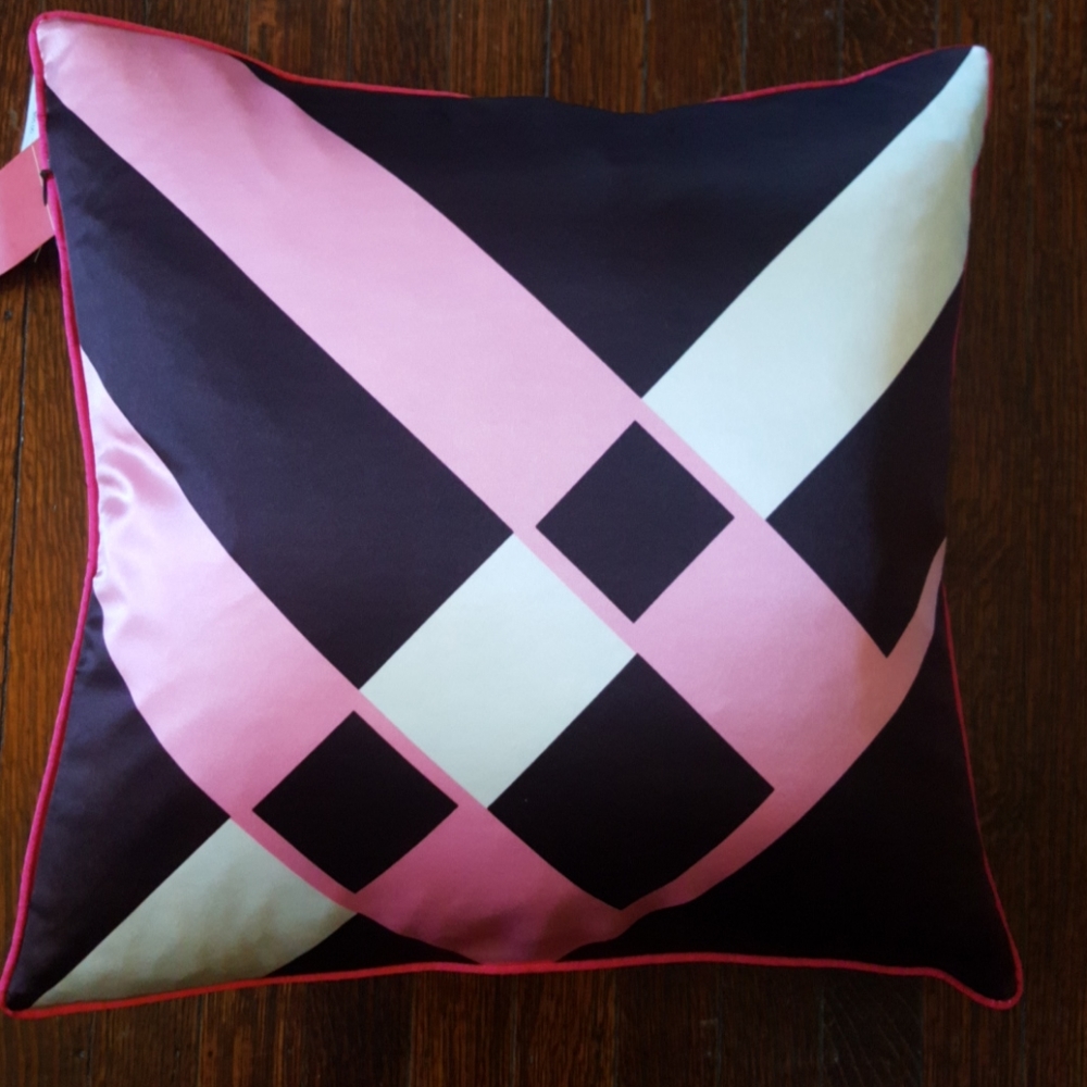Plush Living - Criss Cross Nook Pillow NWT graphic pink and brown